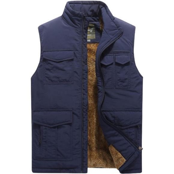 Men's Outdoor Casual Stand Collar Padded Work Vest Coat - Picture 1 of 8